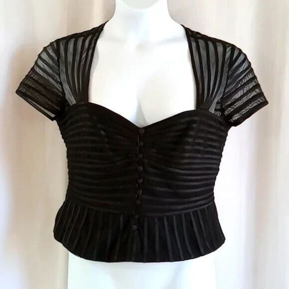 JS Collections Black Sheer Stripe Peplum Crop Top
